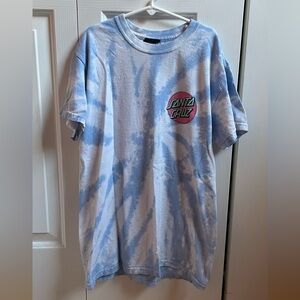 White and Blue Tie Dye Santa Cruz Skateboard Shirt